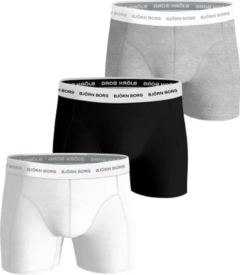 Produktbild von BJÖRN BORG Herren Boxershorts, 3er Pack - Baumwolle Stretch Boxer Trunks, Baumwolle, Logobund Schwarz/Weiß/Grau XL
