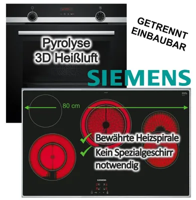Produktbild von Herdset Siemens Einbaubackofen Dampfunterstützung Pyrolyse Teleskopauszug+ Elektrokochfeld 80cm Zweikreiszone