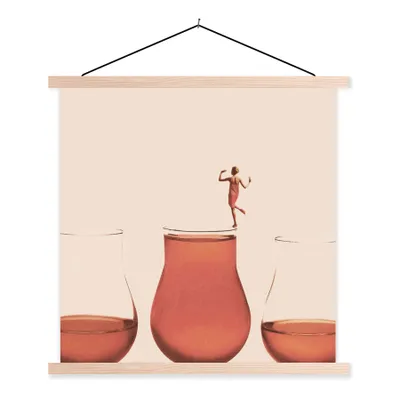 Produktbild von MuchoWow® Textilposter Frau - Wein - Jahrgang 120x120 cm mit holzfarbenen Rahmen - Textil-Poster