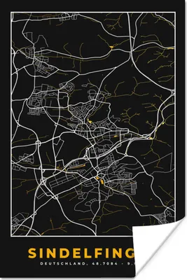 Produktbild von MuchoWow® Poster Deutschland - Schwarz und Gold - Sindelfingen - Stadtplan - Karte 20x30 cm - Papierdruck