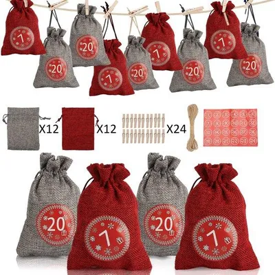 Image de Coffret de Noël - 24 sacs cadeaux - Idée de bricolage - Kit de loisirs créatifs complet - Rouge/Vert