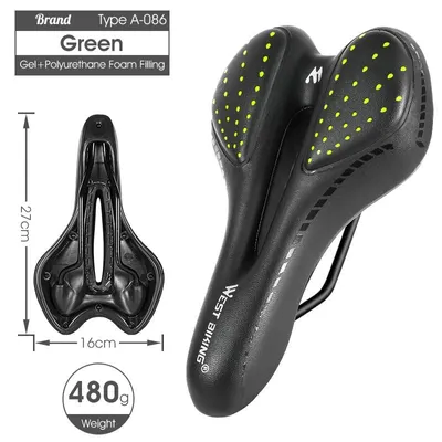 Obrázek produktu pro Sedlo na kolo - Sedlo pro horská kola - Umělá kůže (PU) - Gelové polstrování - Tlumení nárazů - 27 x 16 cm - Zelené