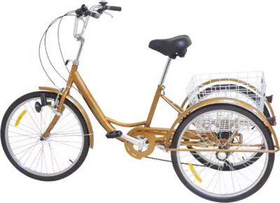 Zdjęcie produktu dla Tricycles Vortex 6-biegowy - Dla dorosłych i seniorów - 24 cale - Składany trójkołowiec - Z koszykiem - Przedni hamulec - Złoty