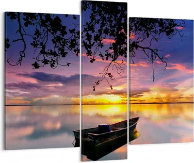 Produktbild von Bild auf Leinwand - Leinwandbild - Boot Sonnenuntergang See Himmel - 95x80cm - Wand Bild - Wanddeko - Leinwanddruck - Bilder - Kunstdruck - Wanddekoration - Leinwand bilder - Wandkunst - CB95x80-2967