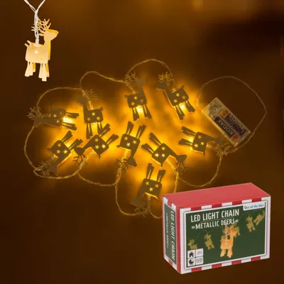Produktbild von 3D LED Rentier Girlande Metallic Lichterkette für Weihnachten mit Timer