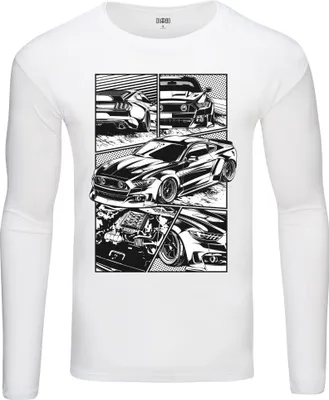Produktbild von Herren Warm, Langarm-T-Shirt mit Druck Ford Mustang Comic Weiß Gr.XXL