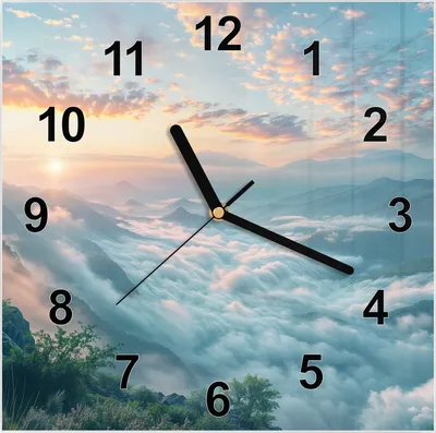 Produktbild von Wanduhr aus Glas mit Motiv Morgennebel in Bergen- 30 x 30 cm - inkl. Aufhängesystem