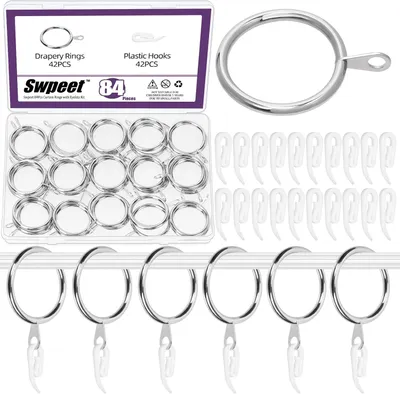 Immagine prodotto di Anello metallico da 30 mm, confezione da 84 pezzi, con ganci in plastica, per tende