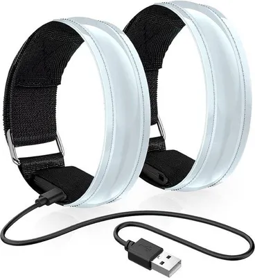 Obrázok produktu pre LED náramok na beh a cyklistiku – dobíjateľný – sada 2 ks – reflexný – LED svetlo – športový náramok – biely