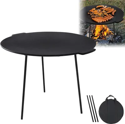Image de ACXIN BBQ Plaque à griller avec 3 pieds, Poêle à griller Ø 45cm, Poêle ronde d'extérieur, Fabriquée en fonte, Robuste et résistante à la chaleur, Livrée avec un sac de rangement portable