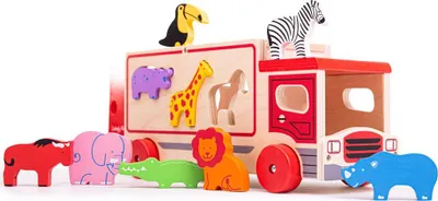 Produktbild von Bigjigs Toys Holzauto mit Safaritieren
