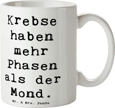 Produktbild von Mr. & Mrs. Panda Tasse Spruch Krebs Phasen - Weiß - Geschenk, Emotionen, Zuneigung, Geschenke Sternzeichen, Tasse mit Motiven, einfühlsam, Sternzeichen, emotionale Tiefe