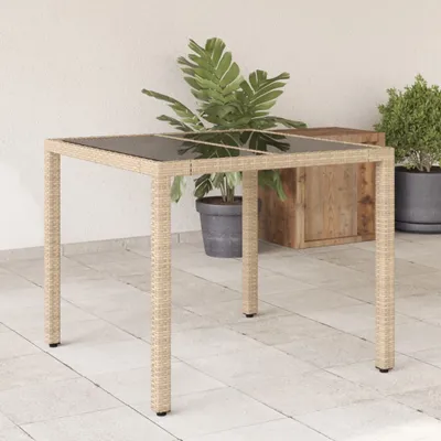 Produktbild von CLORIS Gartentisch mit Glasplatte Beige 90x90x75 cm Poly Rattan 365527