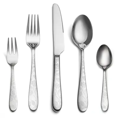 Besteckset 60-teilig für 12 Personen, Edelstahl, Blumenmuster