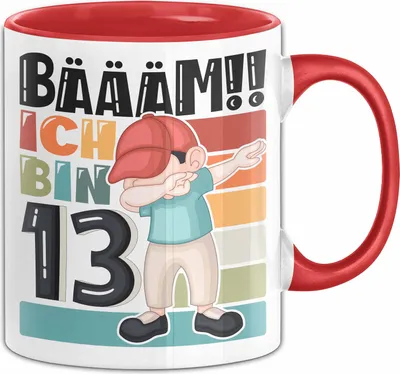 Produktbild von 13. Geburtstag Geschenk Tasse Becher Jungen Geburtstagsgeschenk Sohn Bäääm Ich Bin 13 Teenager (Rot)
