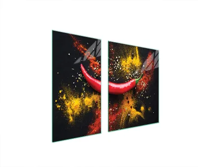 Produktbild von Herdabdeckplatten 2 teilig 90x52 Glaskeramikkochfeld Abdeckung Glas Schneidebrett Chilli Bunt