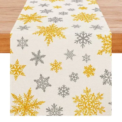 Tafelloper Schneeflocken Gold/Grau 40x180 cm Polyester