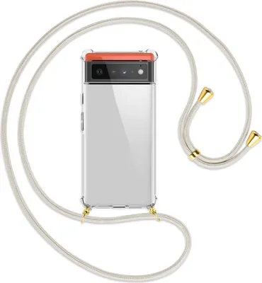Produktbild von Handykette Backcover-Schutzhülle mit Band (Metall goldfarben) für Google Pixel 6 - broken white