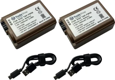 Produktbild von 2x Trade-Shop Kamera-Akku 7,2V 1300mAh + Typ-C Kabel kompatibel mit Sony Mirrorless Alpha A3000 A5000 A6000, Cybershot DSC-RX10M3, Smartshot ILCE-QX1
