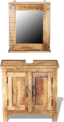Image de Meuble de salle de bain avec miroir Bois massif de manguier