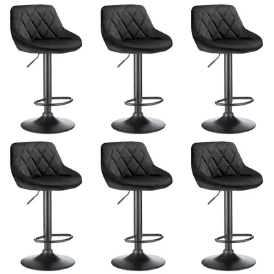 Produktbild von 6er Set Barhocker aus Samt Bistrohocker drehbar höhenverstellbar Barstuhl Schwarz