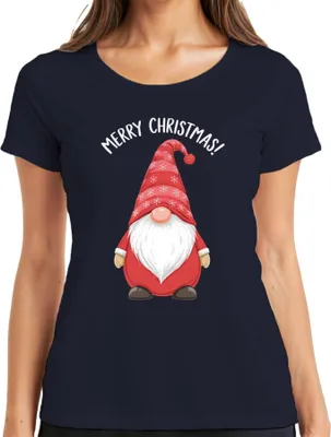 Produktbild von Merry Christmas! Weihnachtsgnom Wichtel Weihnachten Schneeflocken Damen T-Shirt, Navy, L