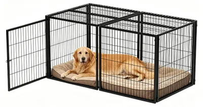 Image de Cage pour chien 160 x 80 x 80 cm, cage flexible pour chien avec couvercle de sécurité et porte réglable, en acier antirouille, avec tapis en PVC, noir
