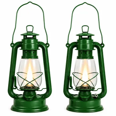 Produktbild von Sturmlaterne 2er Set Öllampe Petroleumlampe Camping Laterne Öl Lampe 30 cm grün