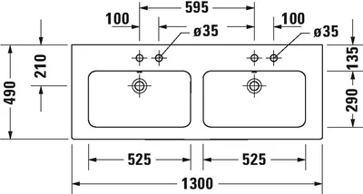 Produktbild von Duravit DU Doppel-Waschtisch ME by Starck 1300mm,Weiss Seidenm.m.ÜL,m.HLB,1HL,WG