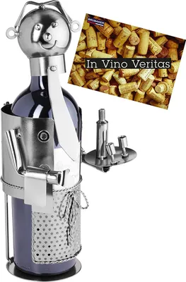 Image de BRUBAKER Porte-bouteilles de vin Porte-bouteilles de sommelier Objet de décoration en métal avec carte de vœux pour cadeau de vin