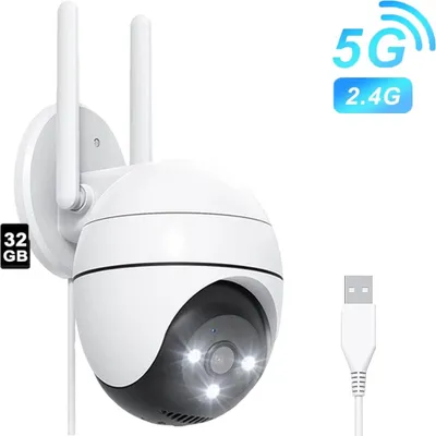 Produktbild von 2K 3MP 2,4GHz Überwachungskamera Aussen WLAN Kamera Überwachung 360° PTZ 32GB