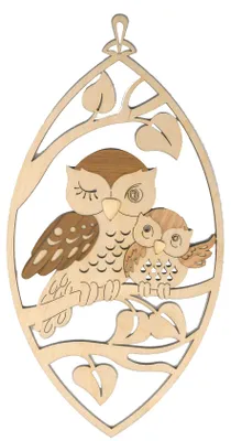 Produktbild von Drechslerei Kuhnert - Fensterbild Eule mit Oval - Frühlingsmotiv aus schönem Holz - 17x28cm - zum Dekorieren von Türen, Wänden oder Schränken