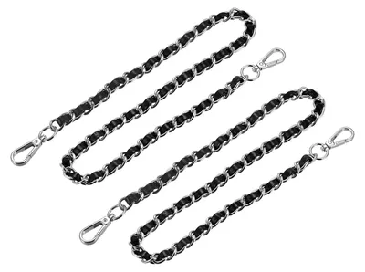 2 Geldbörsenketten 600 mm Leder Eisen Flachkettengürtel Schwarz Silber