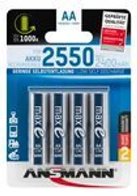 Produktbild von Ansmann 1312-0016, Wiederaufladbarer Akku, AA, Nickel-Metallhydrid (NiMH), 1,2 V, 4 Stück(e), 2400 mAh