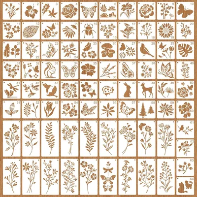 Produktbild von Schablonen Set 82 Stück, wiederverwendbare Zeichenvorlagen, Tiere, Blumen, Blätter, für DIY Projekte