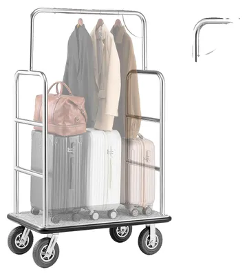 Immagine prodotto di VEVOR carrello portabagagli per hotel, portata 544 kg, carrello per hotel, carrello per parcheggiatori, con tappeto grigio e ruote in gomma da 20 cm, perfetto per hotel, appartamenti, resort, argento