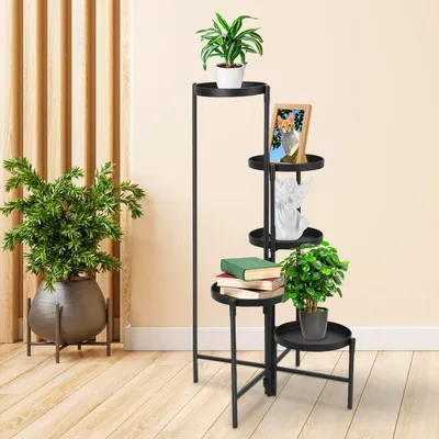 Image de support pour plantes à 5 couches - support pour fleurs - noir - métal