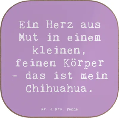 Produktbild von Mr. & Mrs. Panda Untersetzer Glas Spruch Chihuahua Herz - Lavendeltraum - Geschenk, Tassenuntersetzer, Hund, für Gläser, Coaster, Holzuntersetzer, Liebe, mein, mutiger
