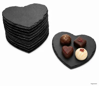 Produktbild von 12x Schieferplatte Herz 15x15cm Glas-Untersetzer Servierplatte Snacks