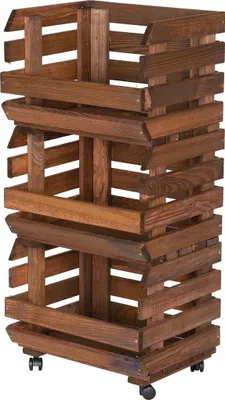 Obrázek produktu pro STOLMAK Dřevěný Regál na Brambory, Ovoce a Zeleninu na Kolečkách 37 x 79 x 30 cm, 3 Patra, Úložné Bedýnky, Hnědý