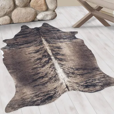Produktbild von Waschbarer Teppich, Kuhfellimitat, braun, Wohnzimmerteppich, Wildlederrücken 150 x 200 cm