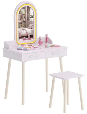 Produktbild von Kinder Schminktisch Set 2 in 1 mit LED-Spiegel für Mädchen Rosa