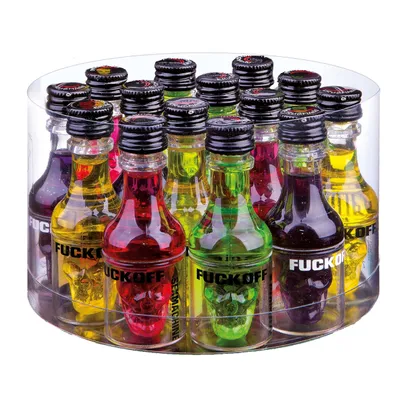 Produktbild von Krugmann FUCK OFF Likör Set 16 x 20 ml 320 ml Totenkopf Formfläschchen 4 Geschmacksrichtungen
