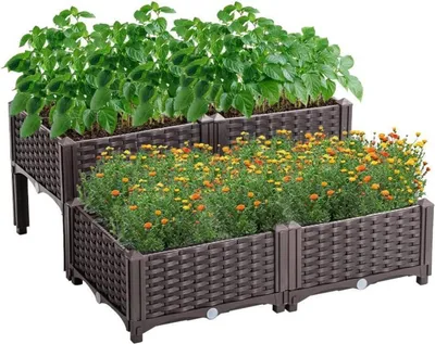 Produktbild von Hochbeet Garten Blumenkasten Kunststoff Braun 80x80x23-38cm