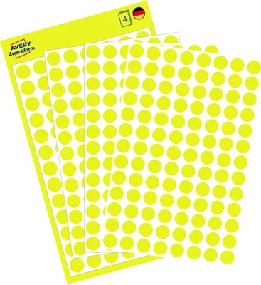 Produktbild von Avery Zweckform 3013, Markierungspunkte, ? 8 mm, 416 Markierungspunkte / 4 Bögen, Gelb
