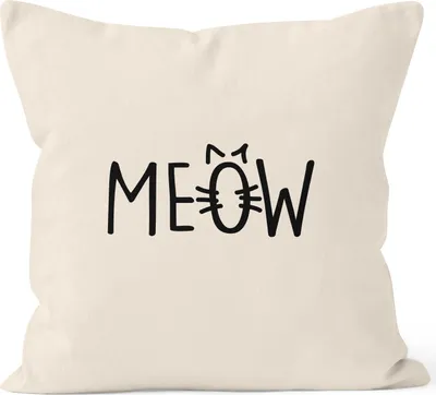 Produktbild von Kissenbezug Kissen-Hülle Deko-Kissen 40x40 Katze Meow Miau Cat Baumwolle MoonWorks® natur 40cm x 40cm
