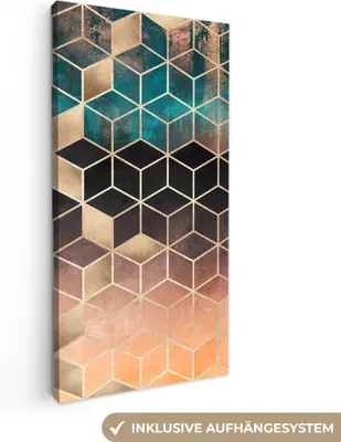 Produktbild von MuchoWow® - Leinwandbilder - Abstrakt - Würfel - Gold - Muster - Luxus, Wandbild, Wanddeko Bilder Wohnzimmer, 20x40 cm
