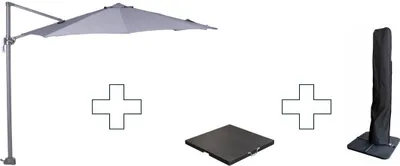 Produktbild von Garden Impressions Frei-Arm Schirm Hawaii S - mit Granitständer und Schutzhülle - hellgrau - Ø300cm