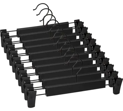Productafbeelding van Kledinghangers met verstelbare, antislipclips - 10 stuks ruimtebesparende broekhangers voor broeken, sokken, rokken en jassen - zwart