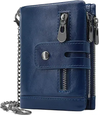 Immagine prodotto di Portafoglio da uomo REETEE Protezione RFID in pelle con catena doppia piega blu navy